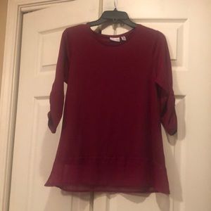 Kim Rogers-Small Petite Tunic w/Sheer Band at Hem, Ruched Sleeve,  3/4 Sleeve